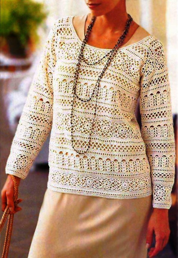 Crochet pullover PATTERN, casual autumn-spring tunic pattern, cotton