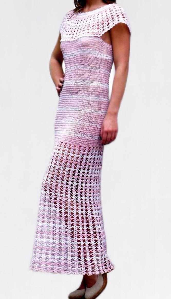 Maxi dress PATTERN with crocheted round yoke and bottom - PDF pattern