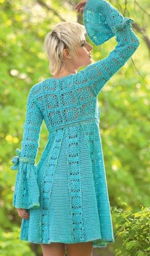 Crochet dress PATTERN, empire waist crochet dress with granny squares ...